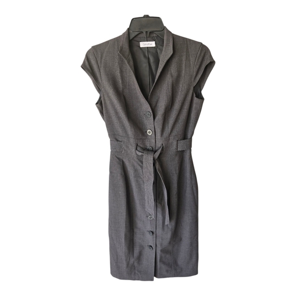 Calvin Klein Dresses & Skirts - Calvin Klein Dress Sz S Gray Button Down Tie Waist Belted Midi Sleeveless